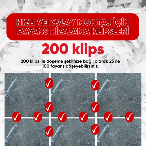 Fayans Seramik Seviye Tespit Derz Artısı Tutucu Klipsi 2 mm 200 Adet - 5