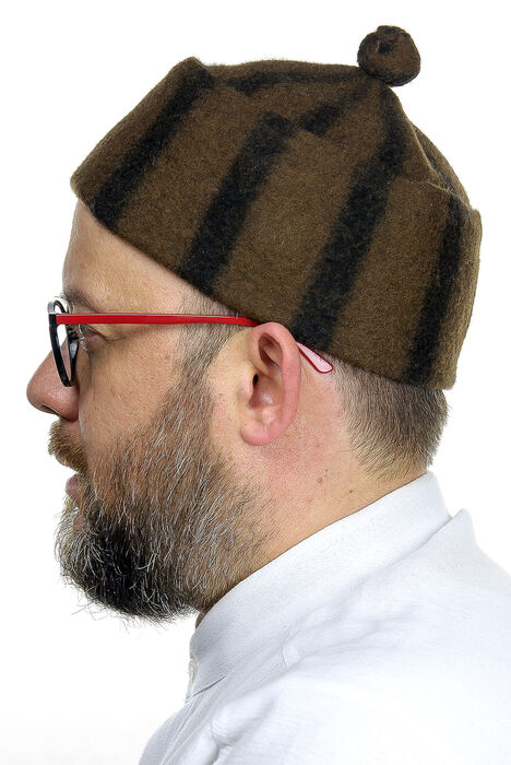 Felt Wool Skullcap - Striped Brown - 2