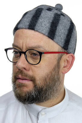 Felt Wool Skullcap - Striped Gray Color - 1