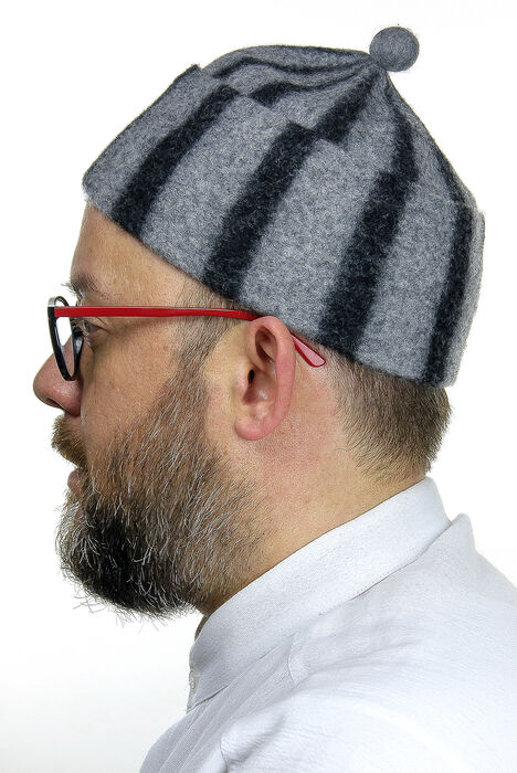 Felt Wool Skullcap - Striped Gray Color - 2