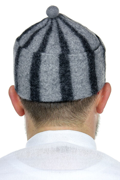 Felt Wool Skullcap - Striped Gray Color - 3