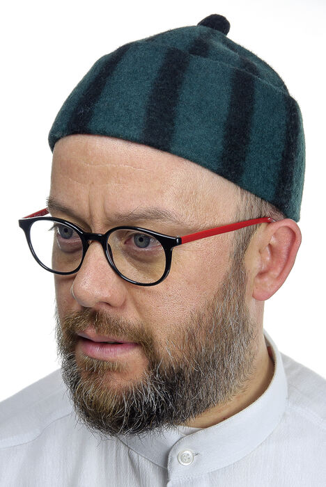 Felt Wool Skullcap - Striped Green Color - 1