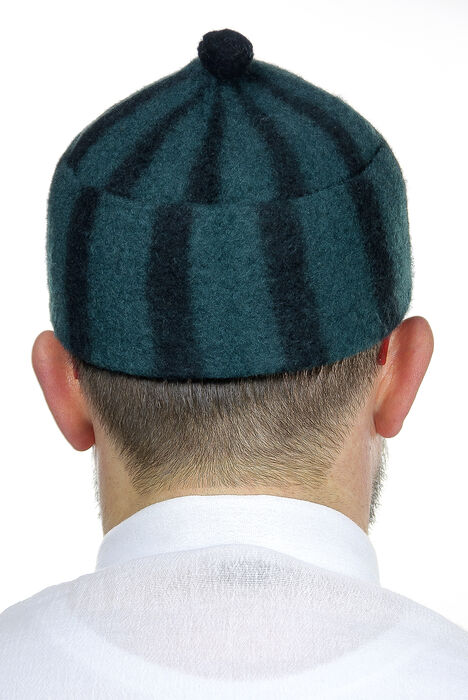 Felt Wool Skullcap - Striped Green Color - 3