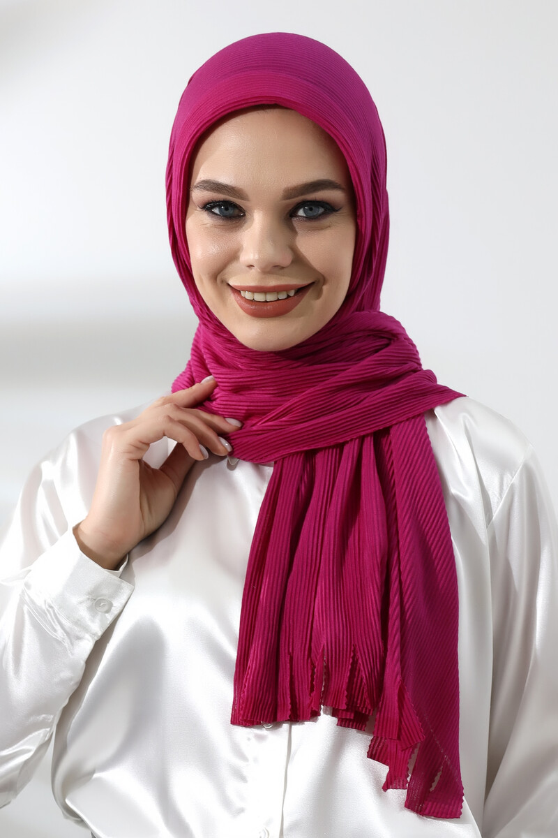 Fuchsia Hijab Ready Made Practical Corded Cotton Shawl - 1