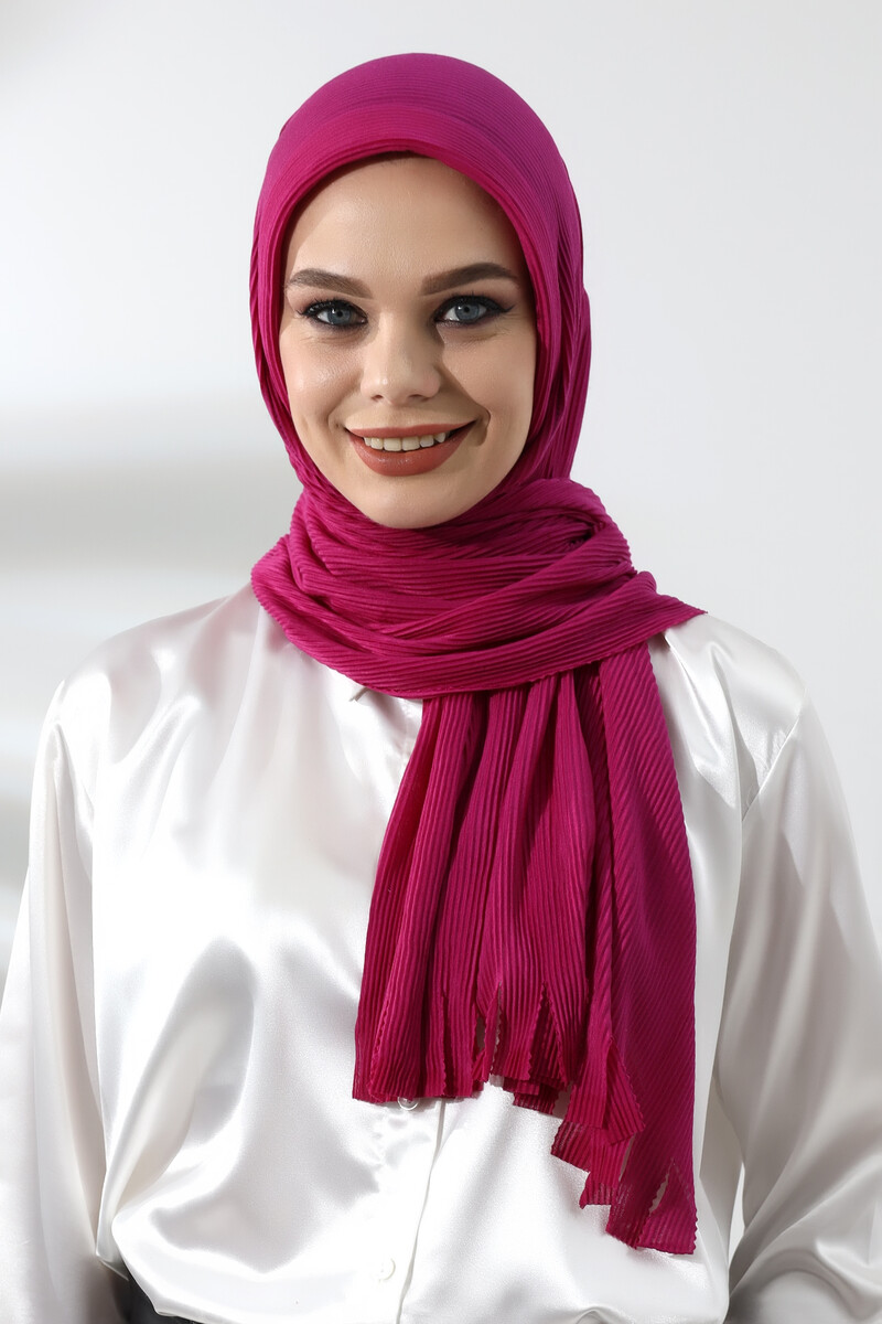 Fuchsia Hijab Ready Made Practical Corded Cotton Shawl - 2