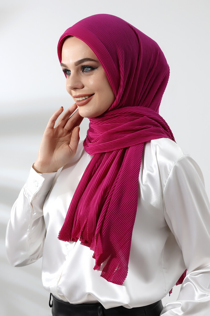 Fuchsia Hijab Ready Made Practical Corded Cotton Shawl - 3