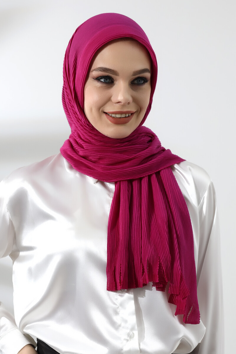 Fuchsia Hijab Ready Made Practical Corded Cotton Shawl - 4