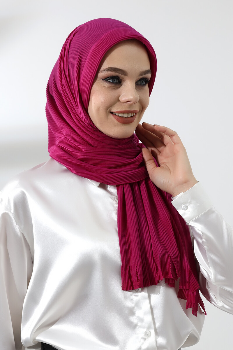 Fuchsia Hijab Ready Made Practical Corded Cotton Shawl - 5