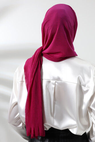 Fuchsia Hijab Ready Made Practical Corded Cotton Shawl - 6