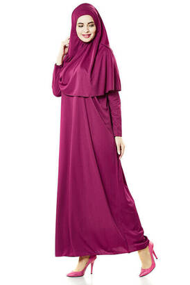 Fuchsia Prayer Dress - Ravza Motif Prayer Rug and Rosary - Worship Set - 3