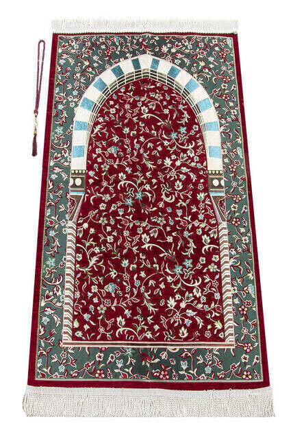 Fuchsia Prayer Dress - Ravza Motif Prayer Rug and Rosary - Worship Set - 7