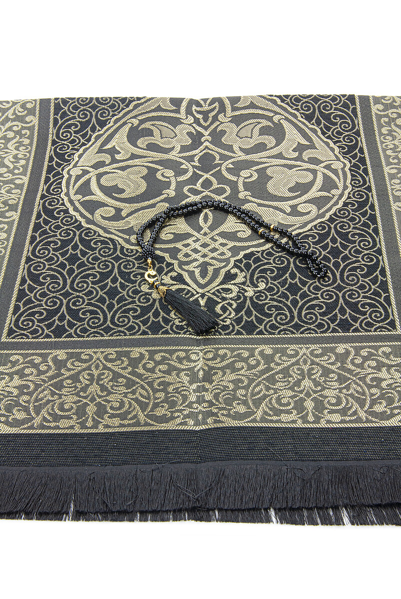 Gift Boxed Dowry Prayer Rug Set with Pearl Prayer Beads, Suitable for the Bride and Groom's Bundle, Black - 4