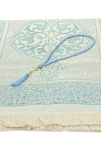 Gift Boxed Dowry Prayer Rug Set with Pearl Prayer Beads Suitable for the Bride and Groom's Package Blue - 4