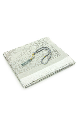 Gift Boxed Dowry Prayer Rug Set with Pearl Prayer Beads, Suitable for the Bride and Groom's Package, Gray - 2