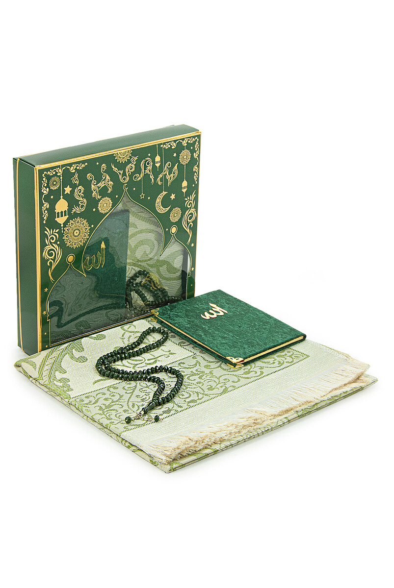 Gift Dowry Prayer Rug Set Green in Special Box - 1