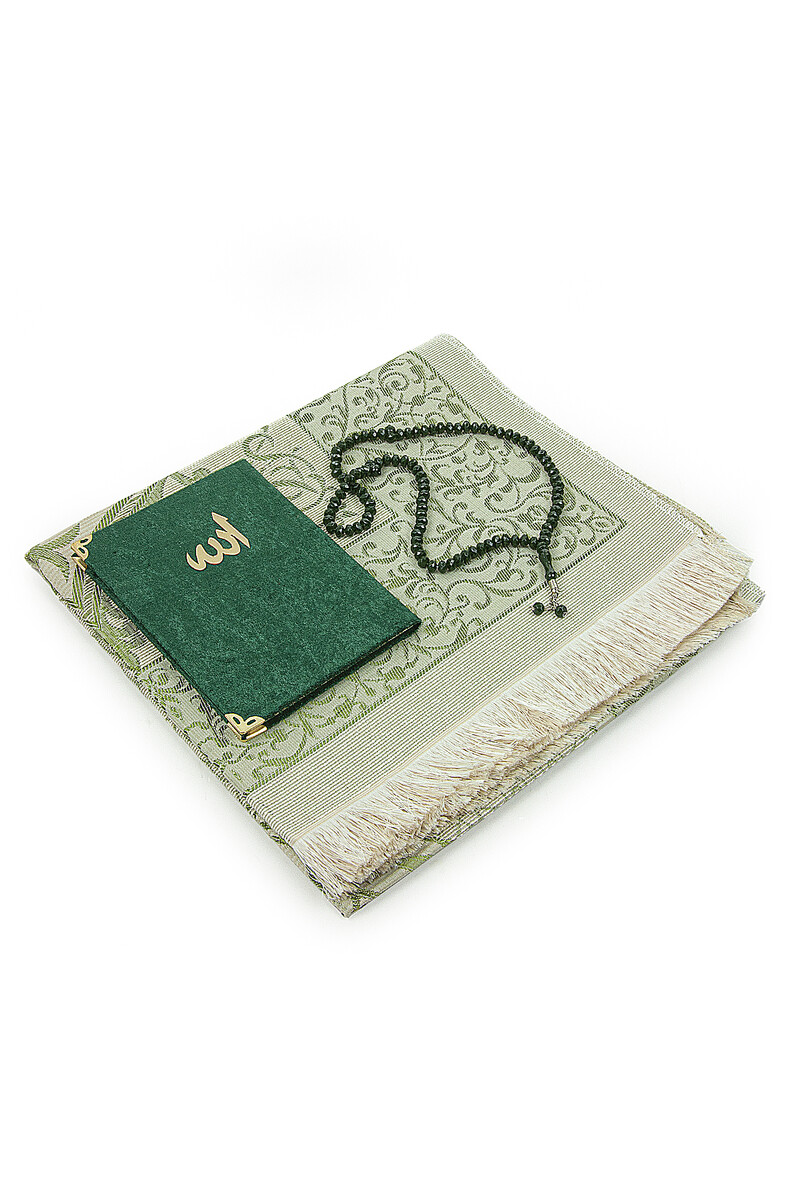 Gift Dowry Prayer Rug Set Green in Special Box - 3