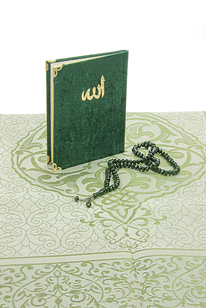 Gift Dowry Prayer Rug Set Green in Special Box - 4