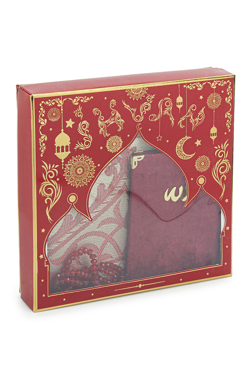 Gift Dowry Prayer Rug Set in Special Box Claret Red - 2