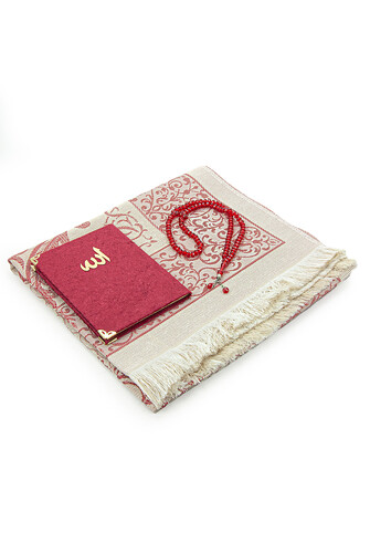 Gift Dowry Prayer Rug Set in Special Box Claret Red - 3