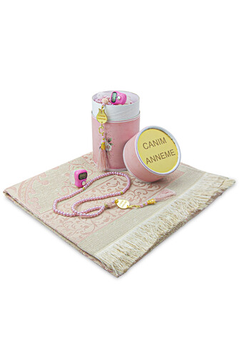 Gift Prayer Rug and Pearl Rosary Set in Cylinder Box Special for Mother's Day - 1