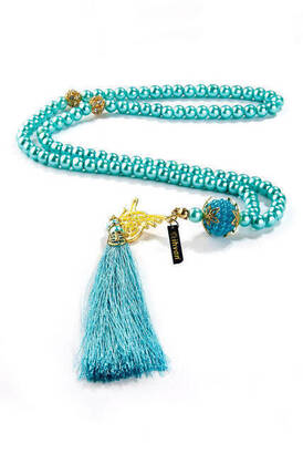 Gift Rosary - Vavlı - Tuğralı - 99 lu - Pearl Looking - Turquoise Color - Mevlid Gift - 1