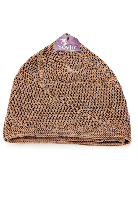 Gold Luxury Lace Knitted Prayer Cap Brown 1 Piece - 4