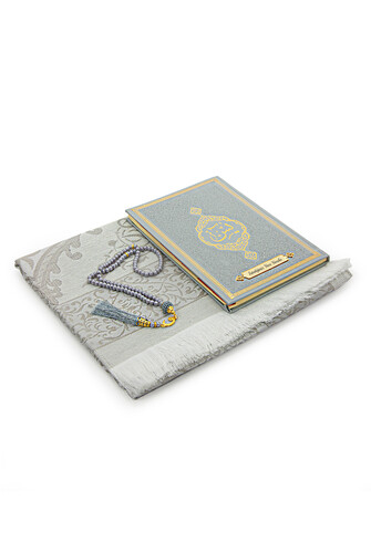 Gray Dowry Prayer Rug Set Suitable for the Bride's Bundle Religious Gift Personalized Yasin Book - 3