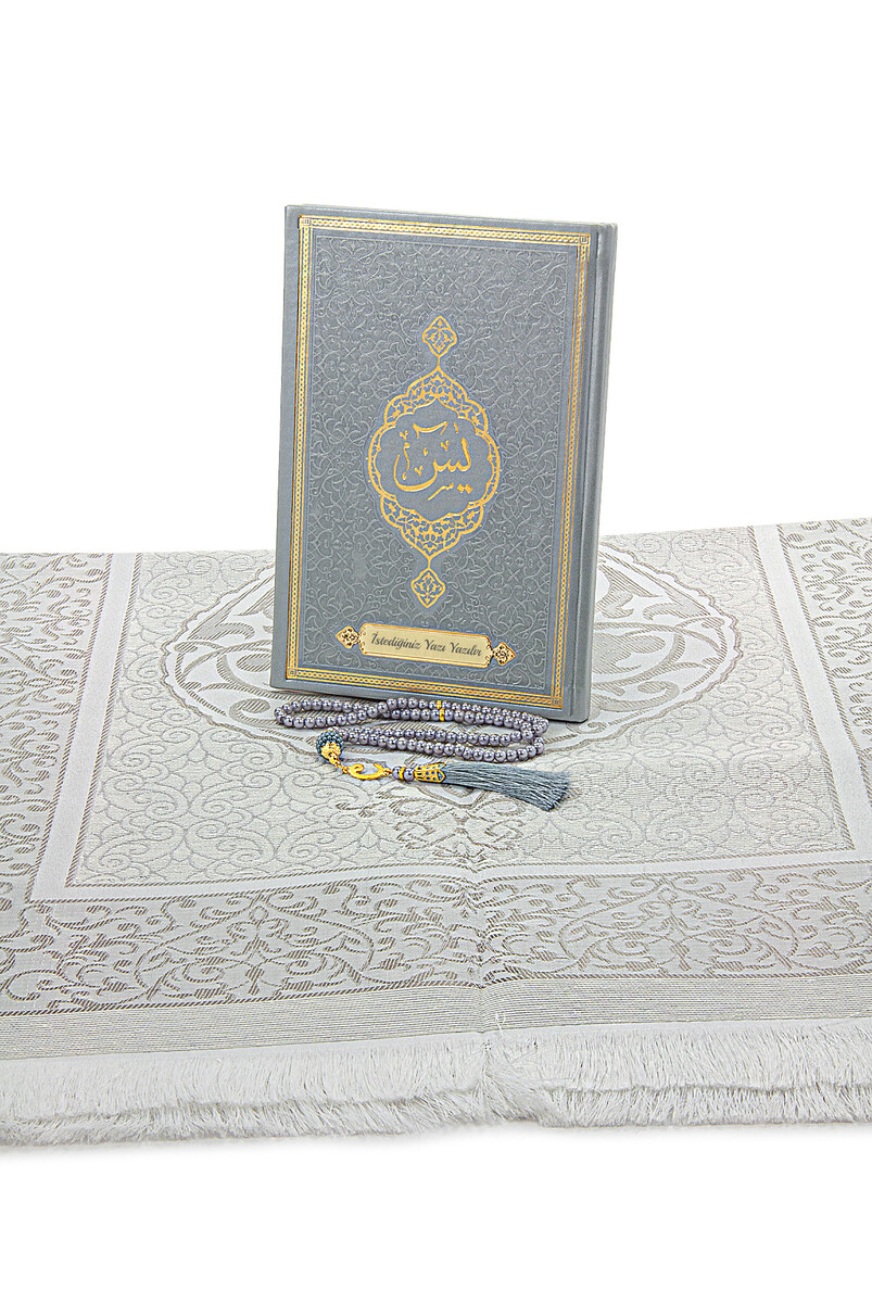 Gray Dowry Prayer Rug Set Suitable for the Bride's Bundle Religious Gift Personalized Yasin Book - 4