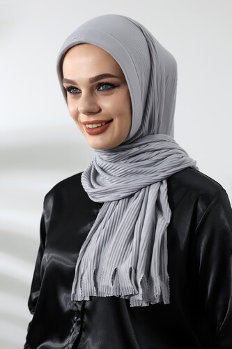 Gray Hijab Ready Made Practical Corded Cotton Shawl - 2