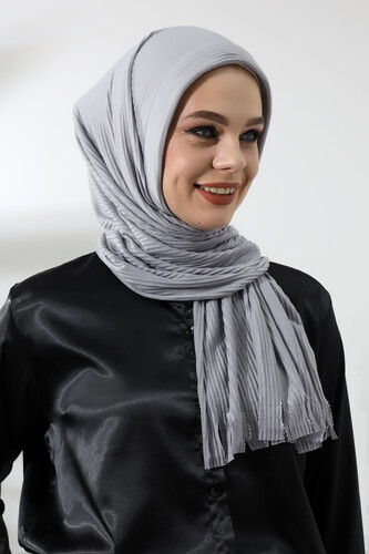 Gray Hijab Ready Made Practical Corded Cotton Shawl - 5