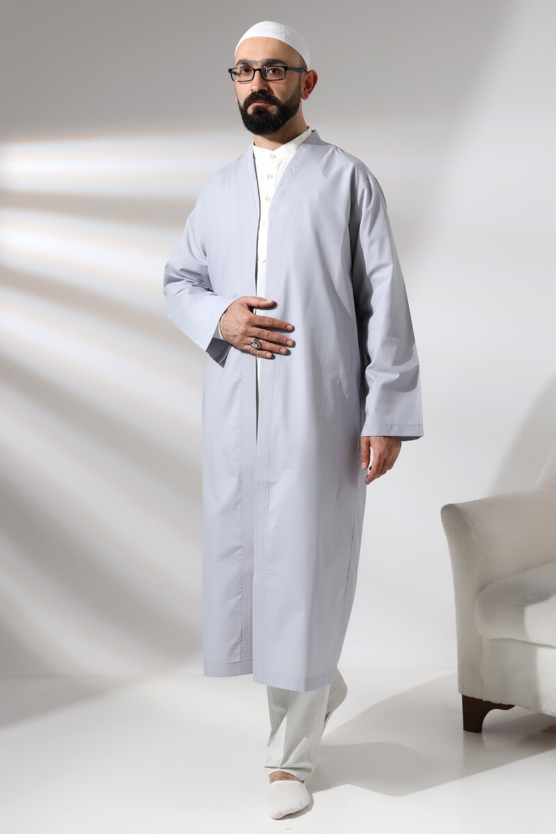 Gray Men's Prayer Robe V-Neck Buttonless Open Front Prayer Robe - 2