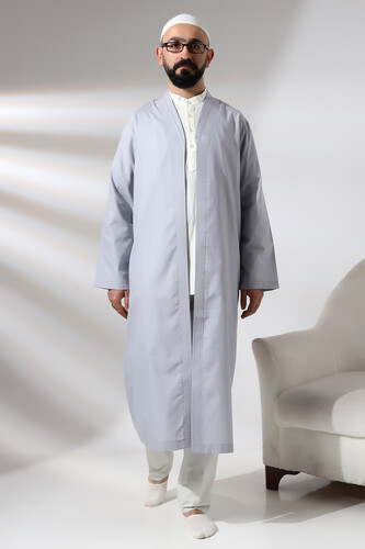 Gray Men's Prayer Robe V-Neck Buttonless Open Front Prayer Robe - 5