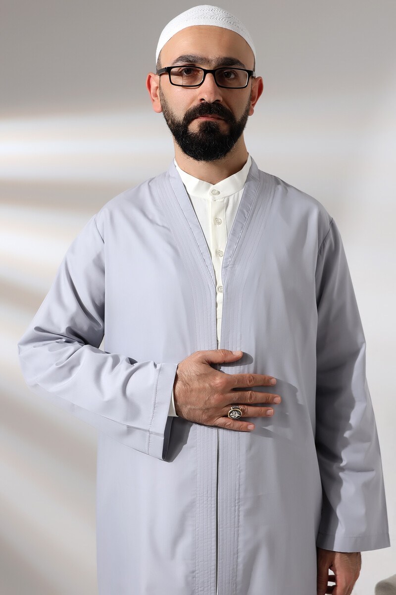 Gray Men's Prayer Robe V-Neck Buttonless Open Front Prayer Robe - 7