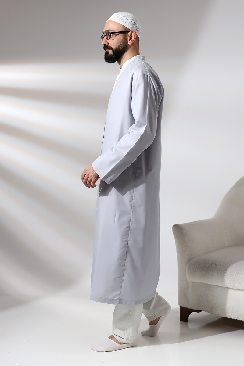 Gray Men's Prayer Robe V-Neck Buttonless Open Front Prayer Robe - 8