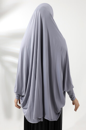 Gray Ready Practical Sultanbaş Hijab Sleeved Combed Cotton Soufflé Scarf Hijab - 3