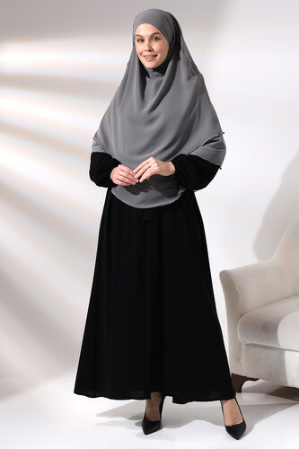 Gray Three Layer Veiled Short Chiffon Hijab Soufflé Scarf - 1