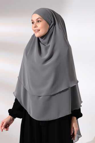 Gray Three Layer Veiled Short Chiffon Hijab Soufflé Scarf - 3