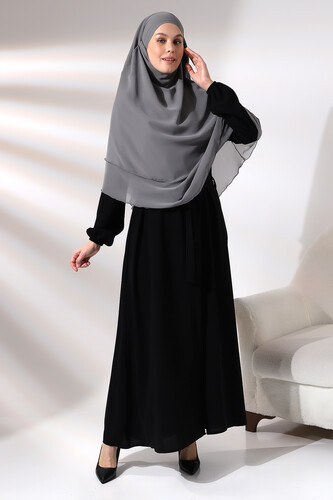 Gray Three Layer Veiled Short Chiffon Hijab Soufflé Scarf - 5