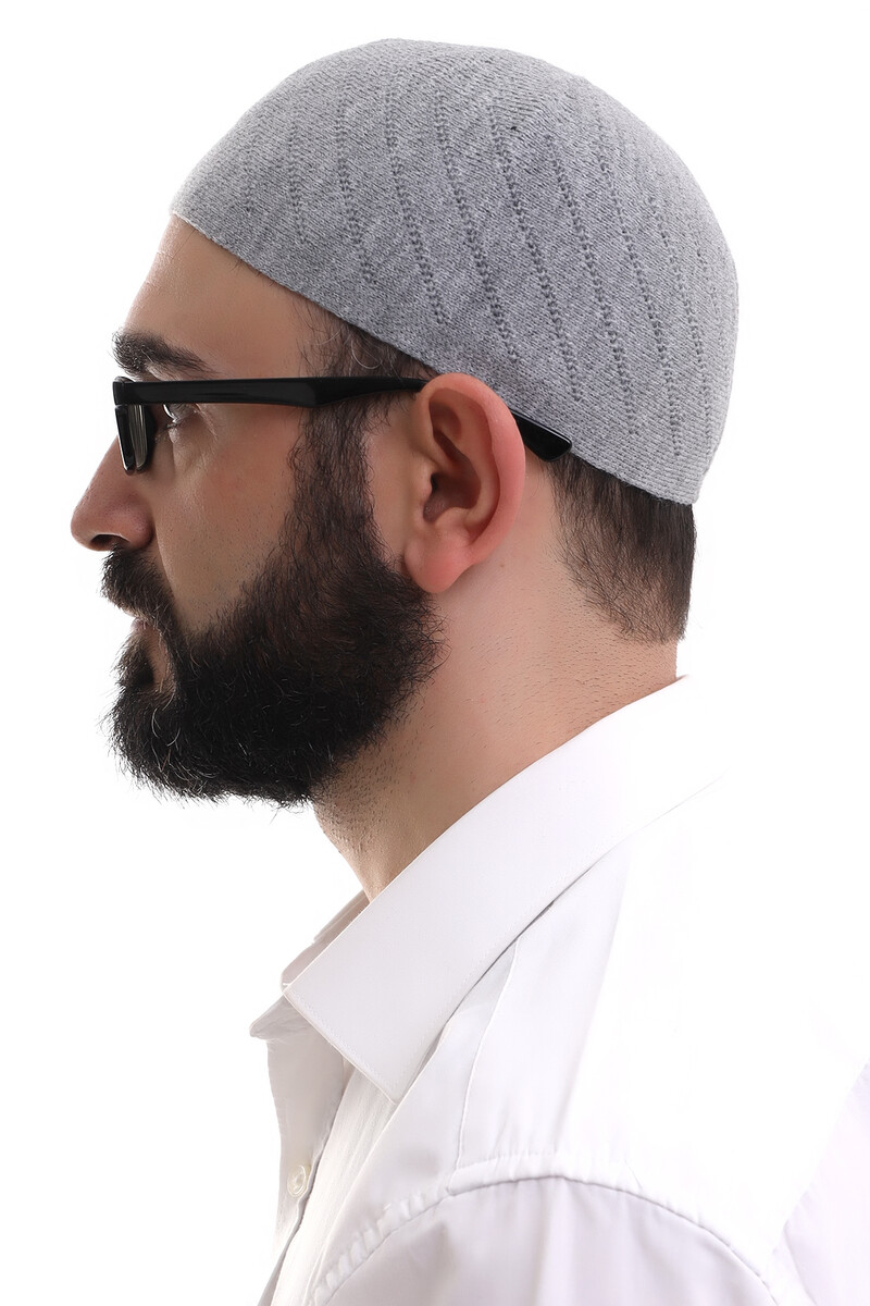 Gray Winter Cross Patterned Woven Skullcap - 3