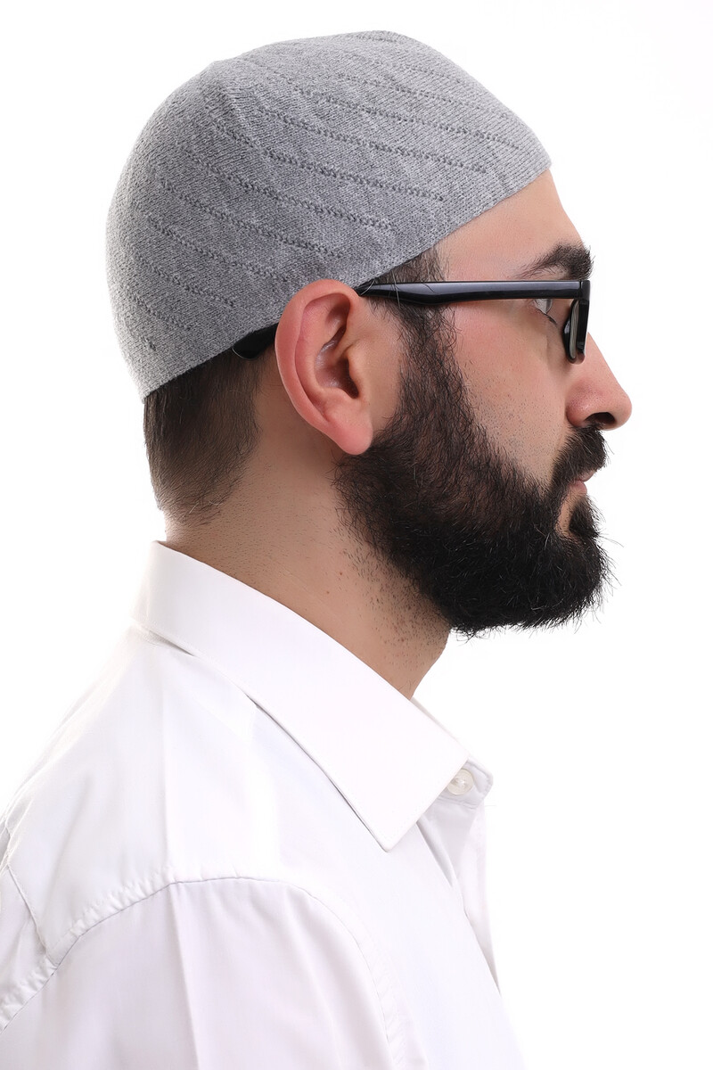 Gray Winter Cross Patterned Woven Skullcap - 4