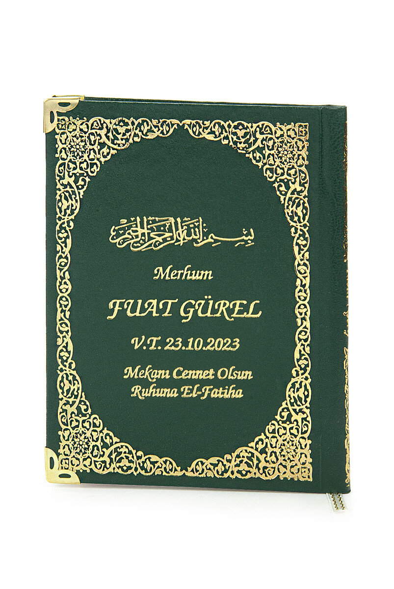 Green 50 Pieces Name Printed Leather Bound Bag Size Yasin Book Prayer Mat Set Mevlit Gift - 5