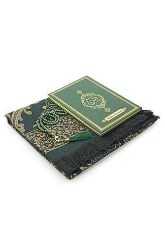 Green Dowry Prayer Rug Set, Religious Gift Suitable for Bride's Bundle, Personalized Yasin Book - 3