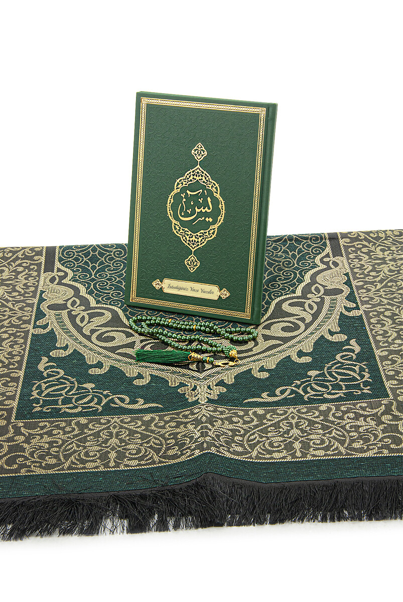 Green Dowry Prayer Rug Set, Religious Gift Suitable for Bride's Bundle, Personalized Yasin Book - 4