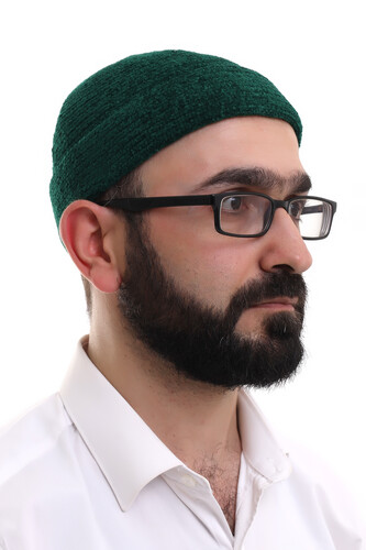 Green Folded Simple Pattern Winter Velvet Skullcap Hat - 2