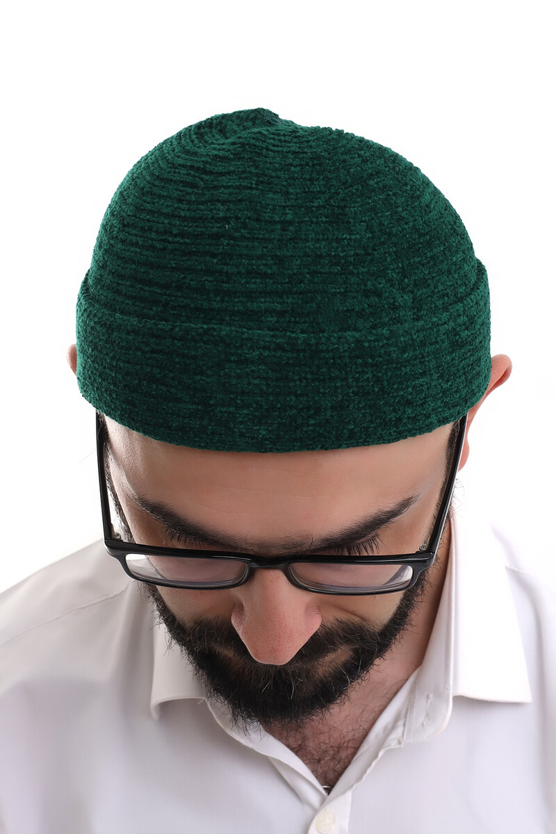 Green Folded Simple Pattern Winter Velvet Skullcap Hat - 5