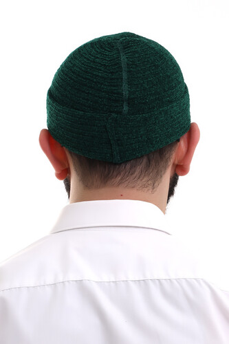 Green Folded Simple Pattern Winter Velvet Skullcap Hat - 6