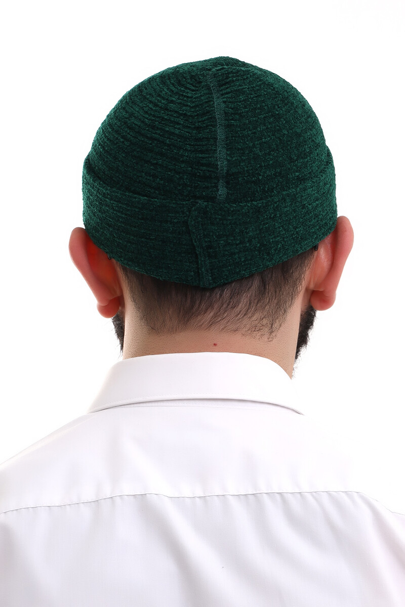 Green Folded Simple Pattern Winter Velvet Skullcap Hat - 6