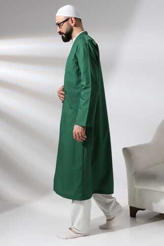 Green Men's Prayer Dress V-Neck Buttonless Open Front Prayer Robe - 5