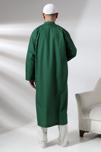 Green Men's Prayer Dress V-Neck Buttonless Open Front Prayer Robe - 6