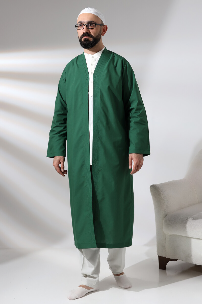 Green Men's Prayer Dress V-Neck Buttonless Open Front Prayer Robe - 8